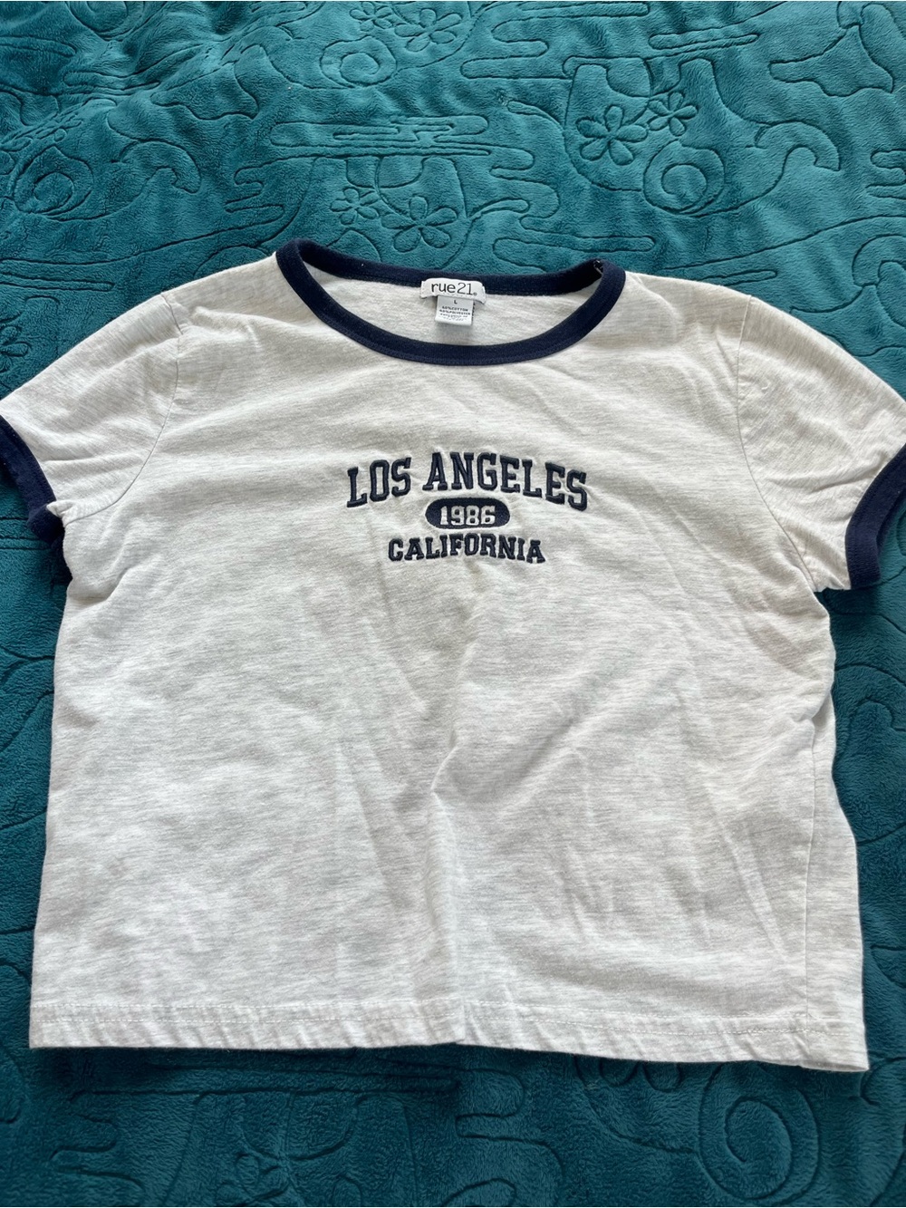 rue21 White Tee with Navy Ringer and 'Los Angeles' Graphic